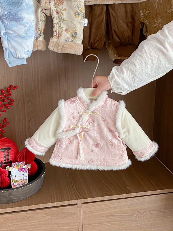 女童秋冬套装宝宝中式加绒外套百天抓周岁宴礼服婴幼儿分体两件套|undefined