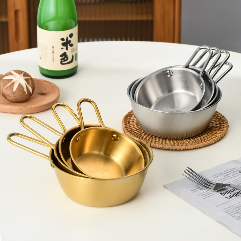 304 Stainless Steel Korean Rice Wine Bowl with Handle Snack Soup Bowl Barbecue Restaurant Seasoning Bowl Outdoor Snow Pull Bowl