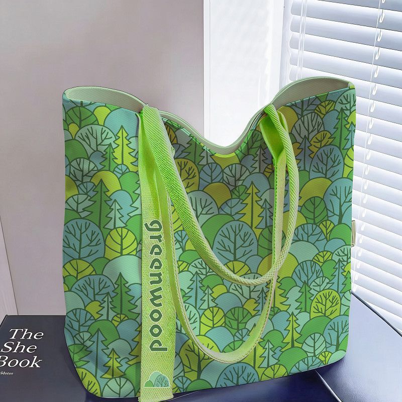 Green Forest Mountain Style Tote Bag, Fashionable and Versatile, Canvas Bag for Students, Open-Top Single-Shoulder Commuting Bag Green Forest Mountain Style Tote Bag, Fashionable and Versatile, Canvas Bag for Students, Open-Top Single-Shoulder Commuting Bag