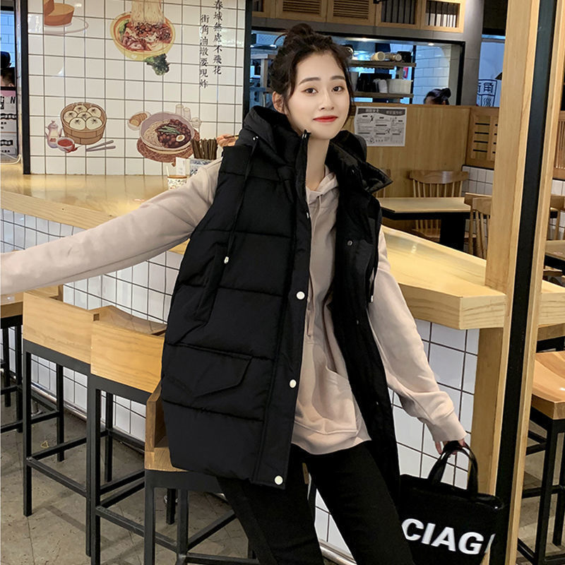 Chaleco de algodón para mujer otoño e invierno nuevo desgaste exterior de media longitud estudiante estilo coreano versátil Chaleco de moda desgaste exterior de moda image 4