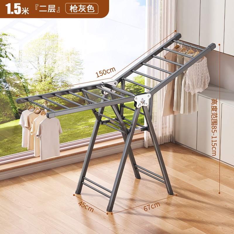 Percha de secado plegable sin instalación, piso al suelo, dormitorio, balcón ajustable, percha de secado interior y exterior, varilla de secado para bebés