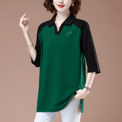 中年のお母さんの春夏服の新型純綿半袖tシャツのゆったりした半袖の中高年の女性の春の服の大きいサイズの上着