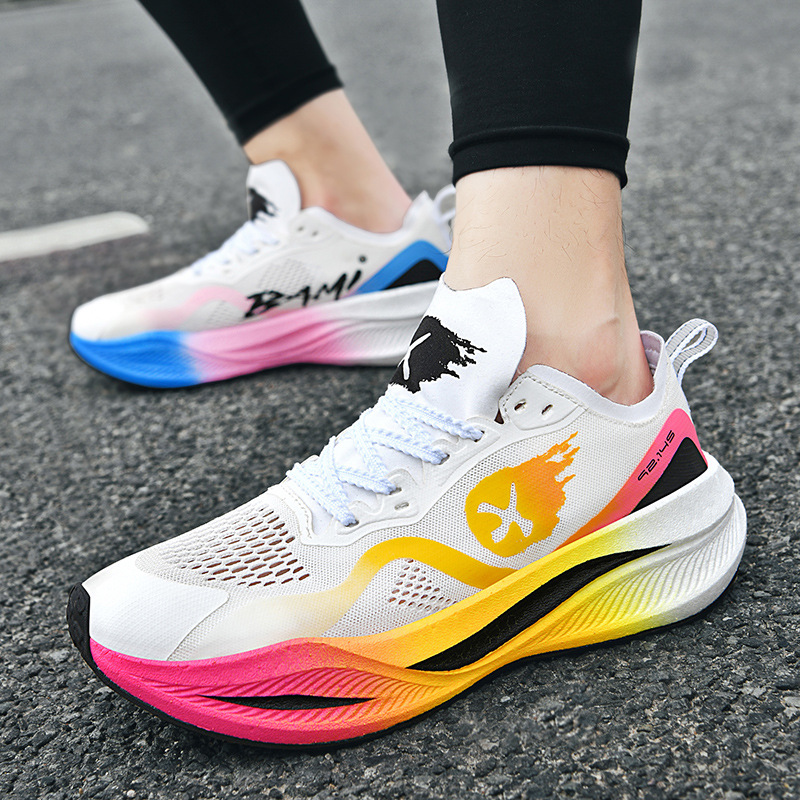 Zapatas de carreras de pareja de color contrastante de la marea nacional Duan Duan 2025 College Breathable Full Palm Plate de carbono Zapatas de carreras de hombre