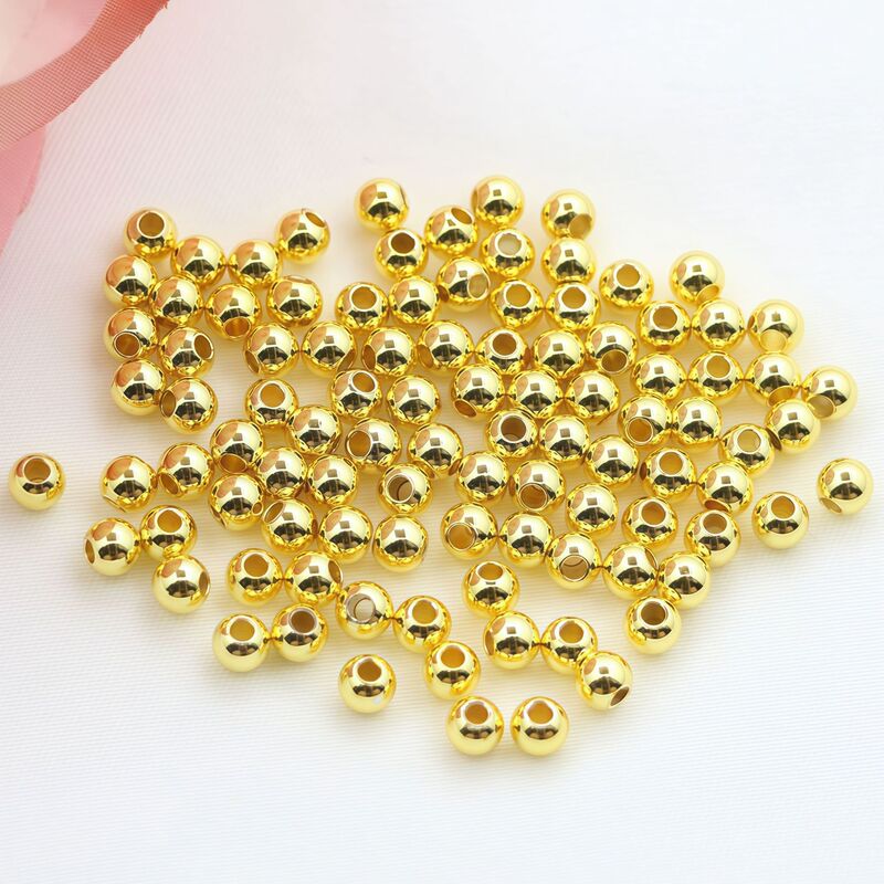 Color-Preserving Pure Copper Plated with 18K Gold Spacer Beads, Small Gold Beads, Solid Round Beads for Bracelets and Necklaces, DIY Handmade Beading Accessories