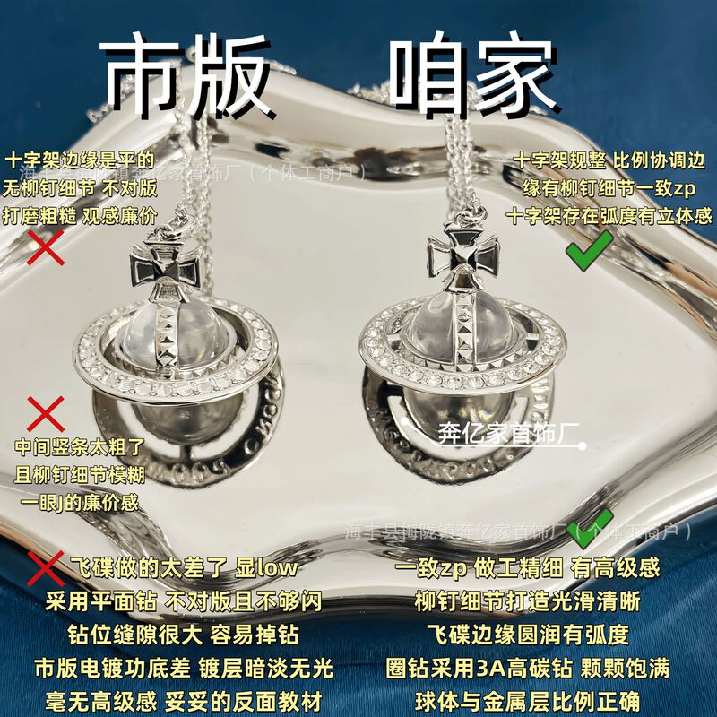 Empress Dowager Pina Full Diamond Orb Large Necklace Unisex Three-Dimensional Saturn 20mm Glass Ball Niche Sweater Chain Empress Dowager Pina Full Diamond Orb Large Necklace Unisex Three-Dimensional Saturn 20mm Glass Ball Niche Sweater Chain