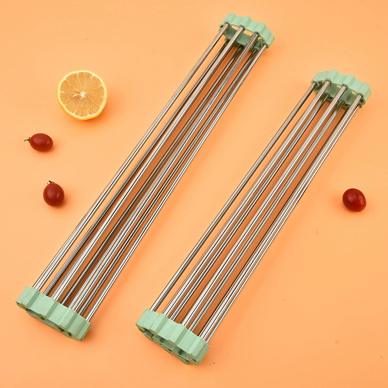Silicone Foldable Dish Drying Rack with Stainless Steel Rods for Home Kitchen Use - Compact, Durable