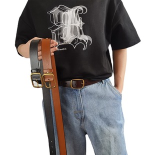 Men's vintage pin buckle belt cowhide black wide belt with jeans casual young fashion wholesale