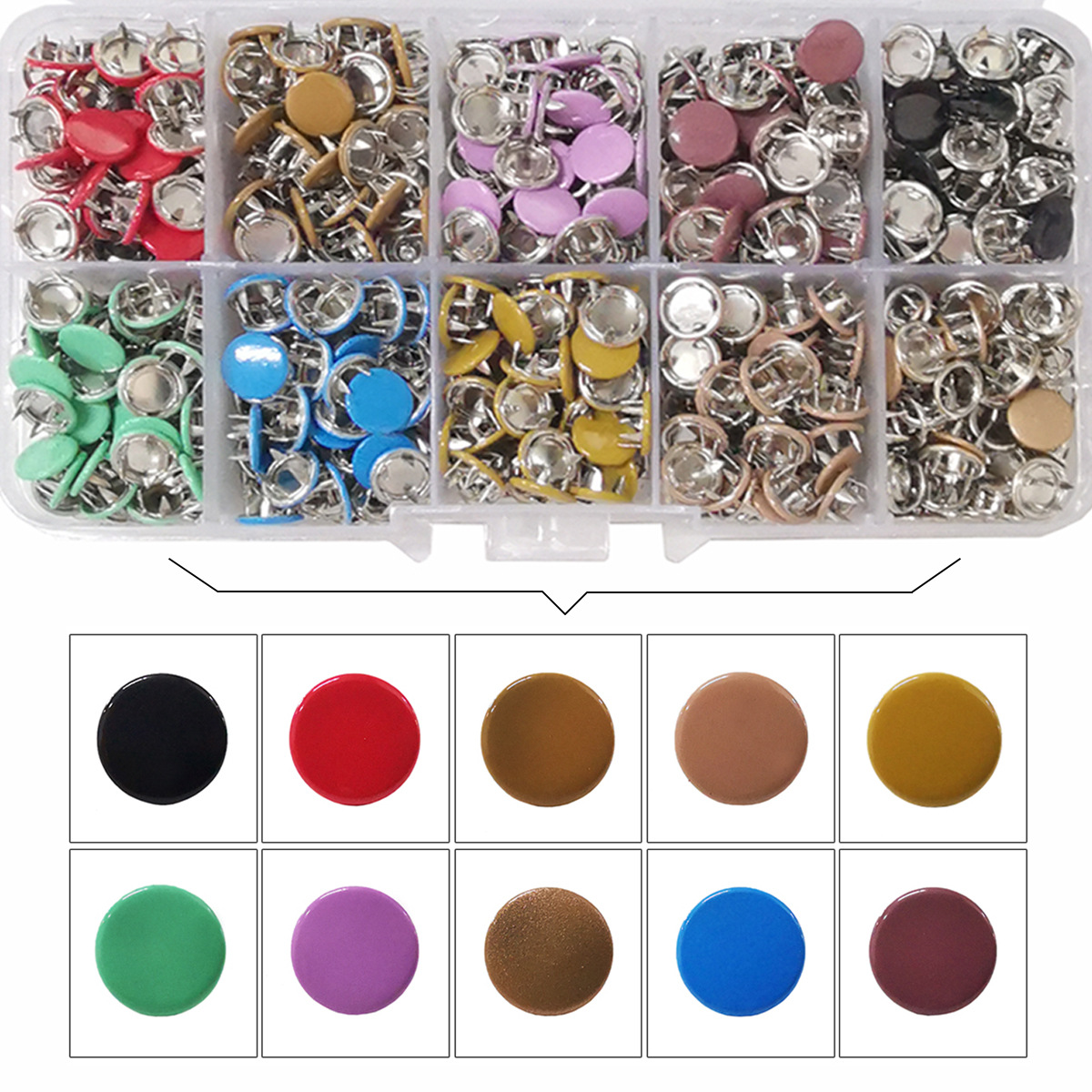 跨境货源环保铜100套盒装彩色五爪钉按扣子婴儿爬行服暗扣纽扣