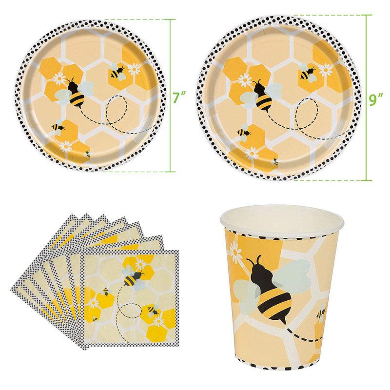 In stock cute little bee theme birthday party party party disposable tableware paper plate paper cup tissue suit In stock cute little bee theme birthday party party party disposable tableware paper plate paper cup tissue suit