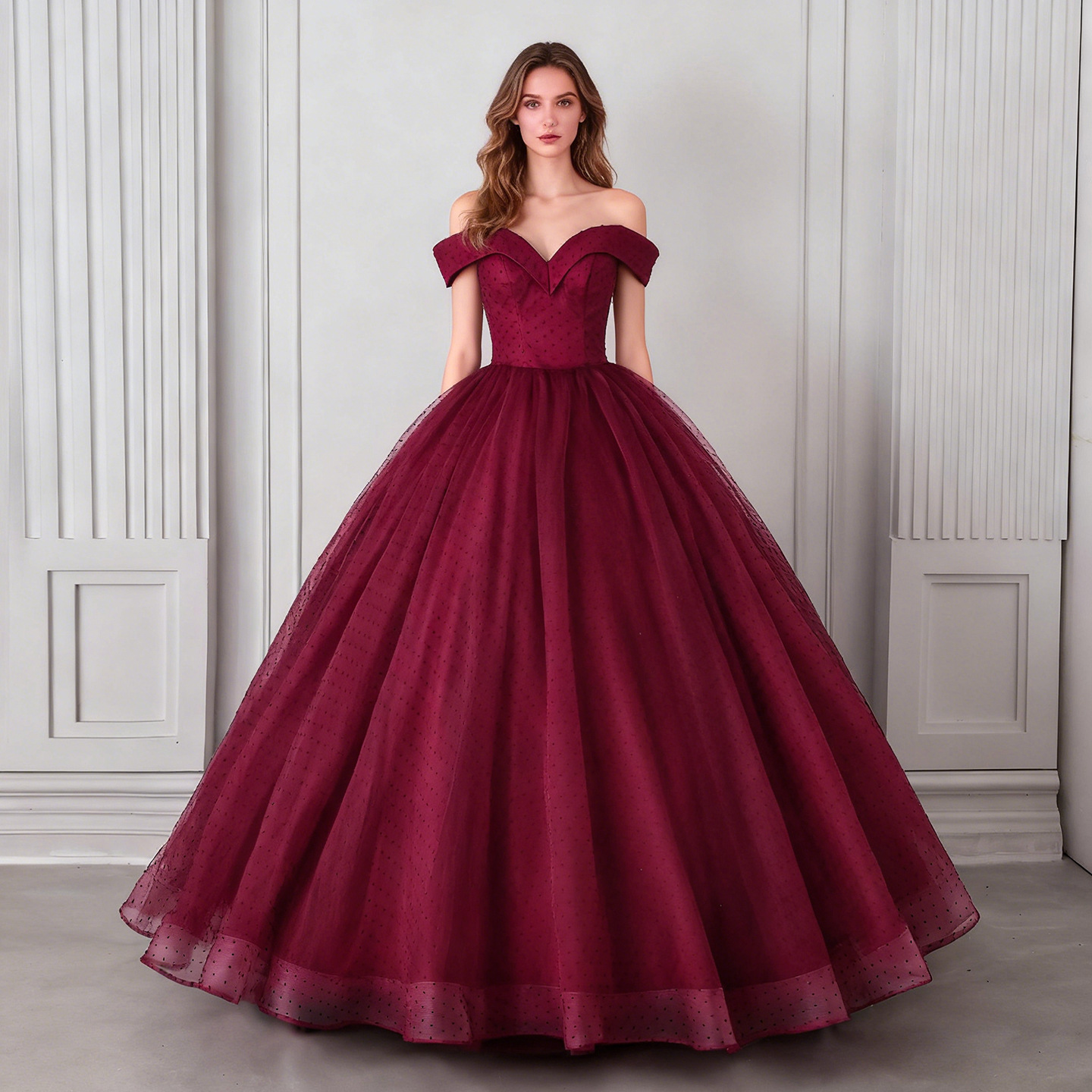 Cross-Border Supply Foreign Trade Burgundy One-Shoulder Tutu Skirt European and American High-End Dance Performance Evening Dress for Adults