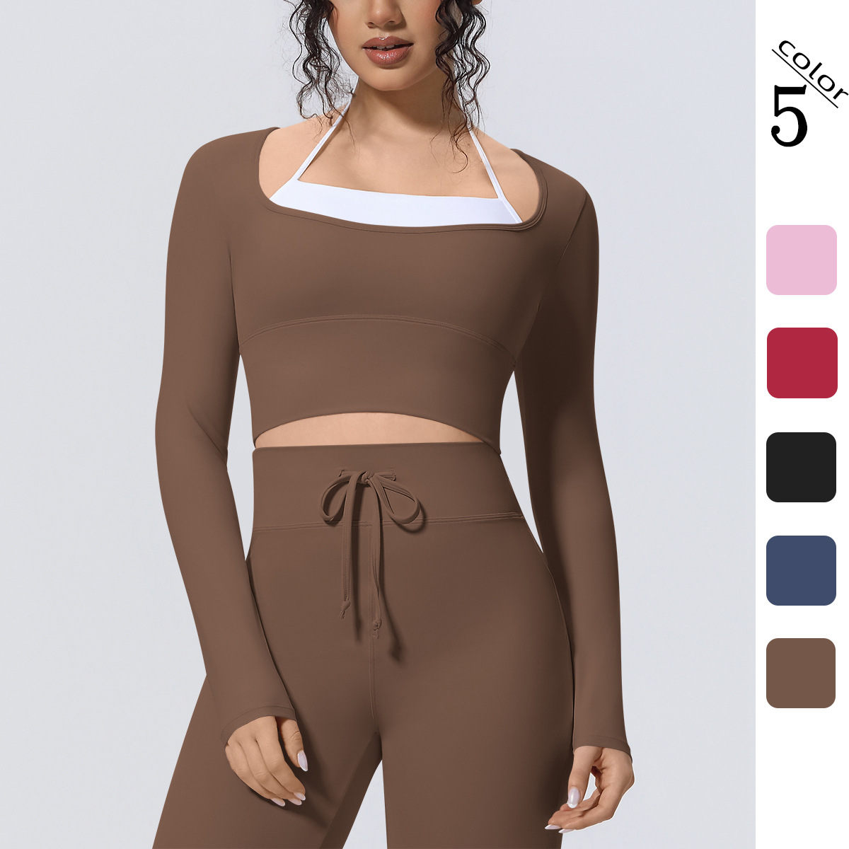 Nuevo desnudo transfronterizo doble juego falso dos piezas de color sólido camiseta de manga larga camiseta deportiva ajustada para correr ropa de yoga fitness image 1