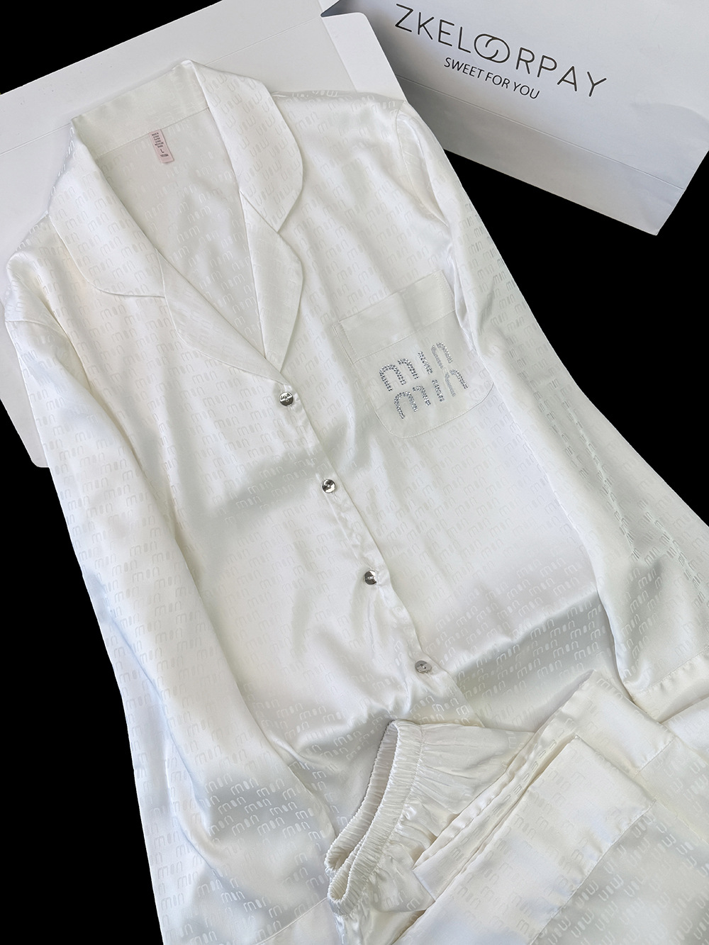 Luxuriöser Eis-seide Partner Pyjama Satin Jacquard Hausanzug_voghion.com
