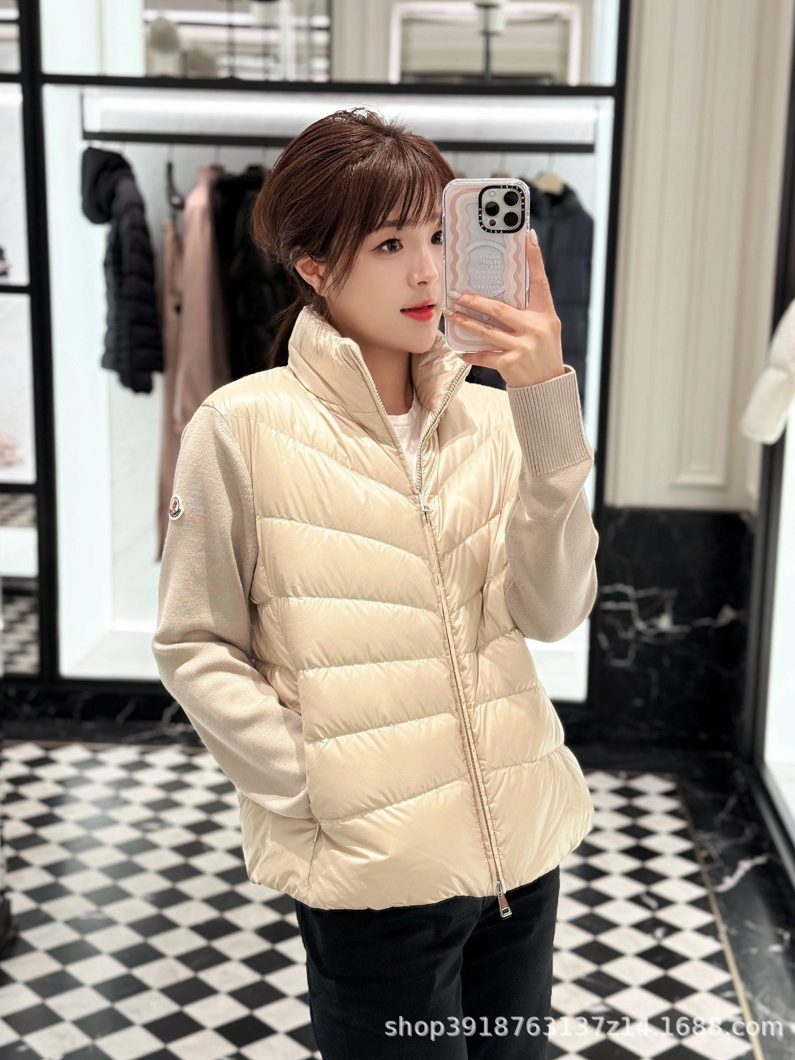 In-Stock High-Quality Women's 90% down Knitted Patchwork Stand Collar Thin down Jacket by Mengjia