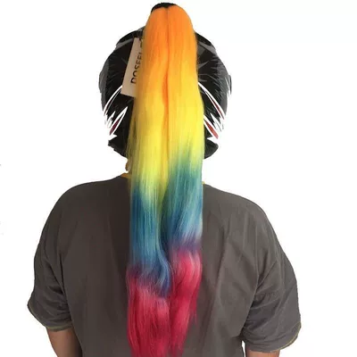 Motosiklet dəbilqələri Braid Helmet Decoration Wig - orange-yellow-blue-purple-gradient-color