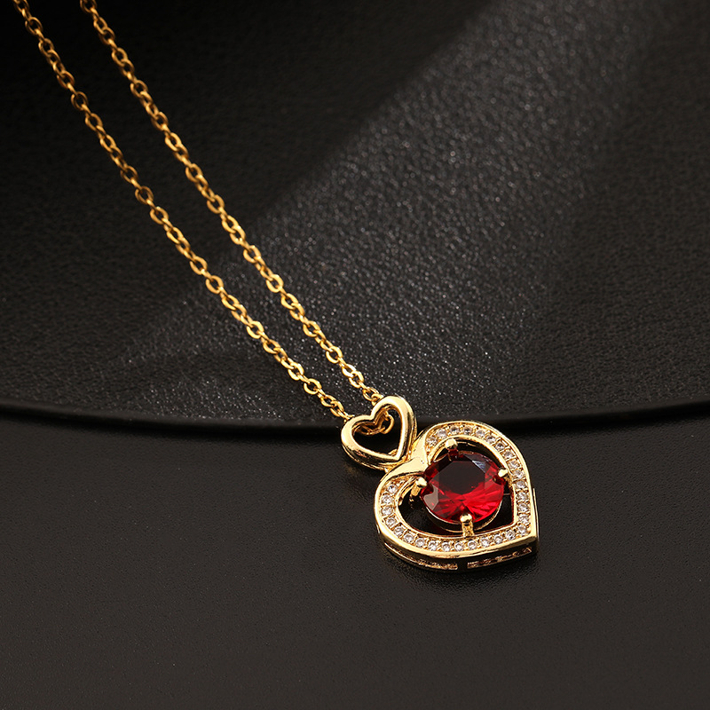 Lady Heart Shape Copper Inlay Zircon Pendant Necklace 1 Piece