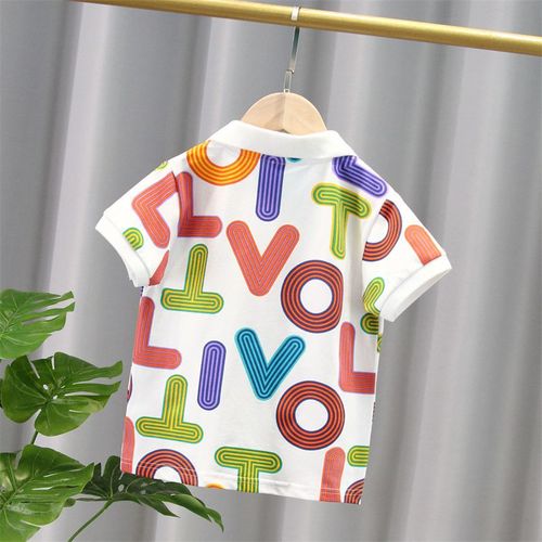 T092-线条字母POLO衫-简约时尚舒适百搭夏天夏装T恤儿童童装