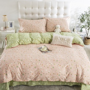 Fresh Pastoral Thickeneded Pure Cotton Printed Four-Piece Set of Pure Cotton Simple Bed Bed Sheetss and Quilt Covers Four-Season Three-Piece Bedding Set