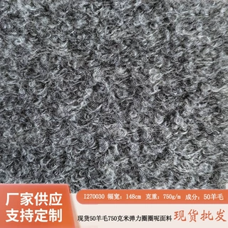 现货50羊毛750克米弹力圈圈呢时装套装裙装童装鞋帽面料厂家直销