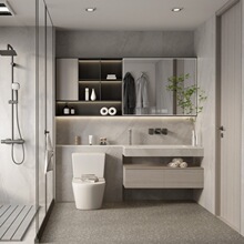 极简风热弯岩板一体盆浴室柜组合卫生间洗漱台洗脸池洗手盆卫浴柜