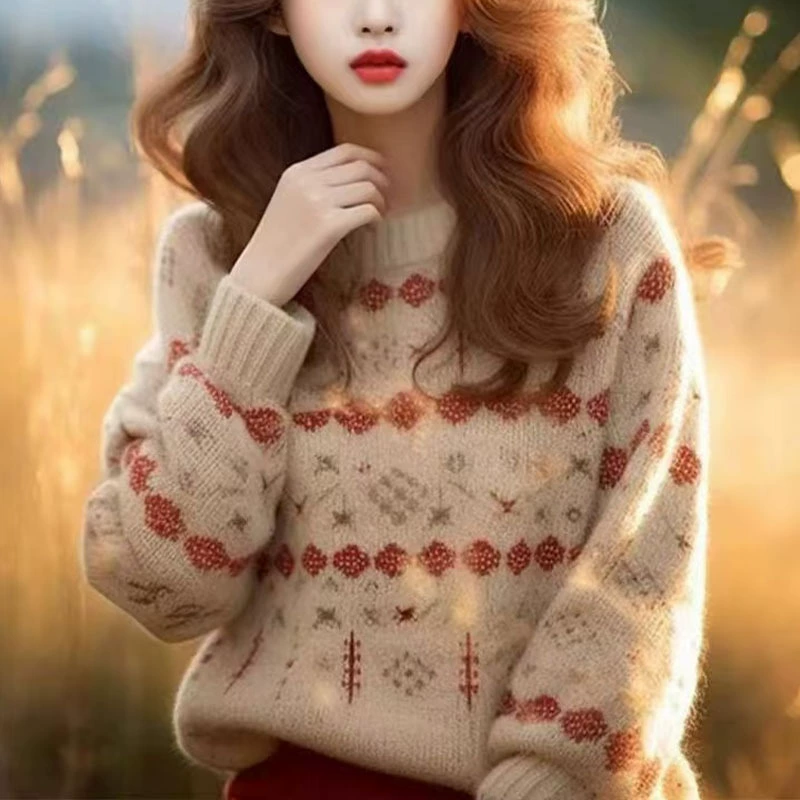 Hongtai осенне-зимний новый дизайн с цветовым сочетанием, пуловер с круглым вырезом, милый трикотаж с длинными рукавами, приятный для кожи универсальный трикотажный топ