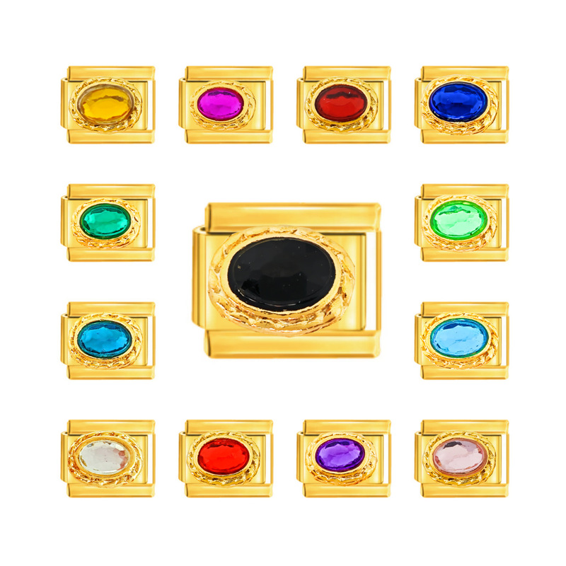 All-Gold Italian-Style 9mm Modular Bracelet with Rope Pattern Oval Gemstone Bracelet Geometric Elements New Chain