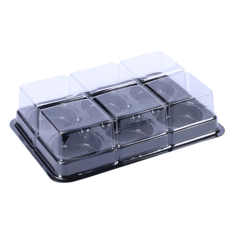 Engrosado xue mei niang caja de embalaje de yema de huevo crujiente caja de embalaje de 6 piezas transparente 6-rejilla hornear macron anciana pastel blister caja