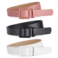 Women's Belt - No Hole Square Buckle - Simple, Versatile, Solid Color, Creative, Fashionable, Casual Pants Belt - Korean Style Student