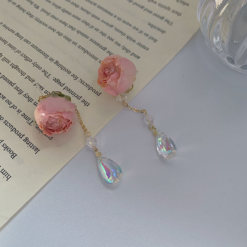 永生花珍珠耳環ins複古花朵透明珍珠項鏈手鏈可調節