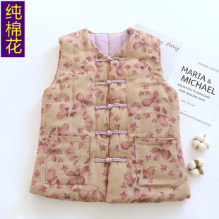 Spring cotton handmade cotton waistcoat cotton linen warm vest for middle-aged and elderly Chinese-style buckle waistcoat national style