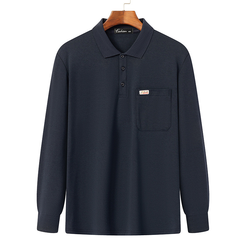 Papá de manga larga camiseta de los hombres de primavera y otoño casual polo camisa superior de algodón de la solapa fábrica de ropa al por mayor