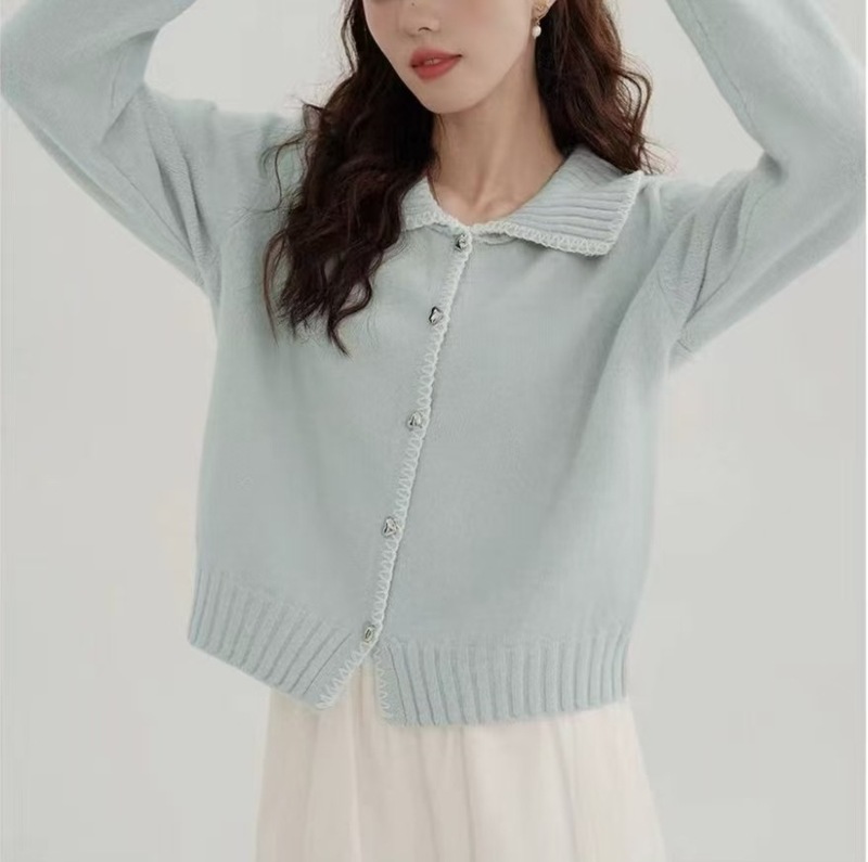 蓝色短款针织衫女2025秋新款休闲百搭甜美外套气质毛衣开衫A5906|undefined