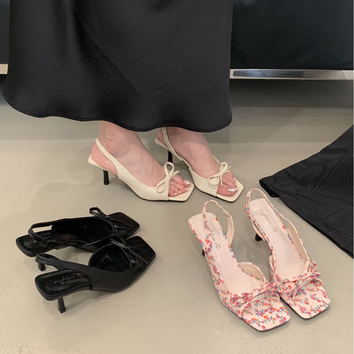 French Fairy Style Sandals for Women 2025 Summer Elegant Floral Bow Open Toe High Heel Stiletto Sandals