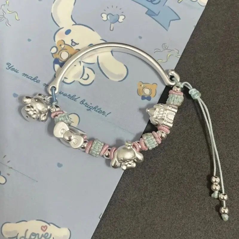 純銀 999 サンリオ漫画ハローキティ城編組ロープブレスレットスターリングシルバーハーフブレスレットガールフレンドブレスレット|undefined