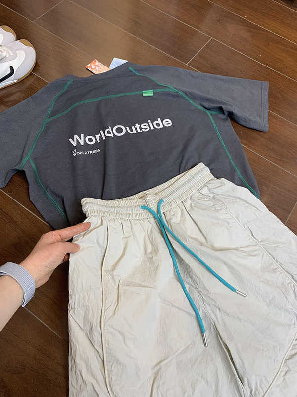 ハイエンドグレー速乾フィットネススポーツ半袖Tシャツイントレンド夏薄手サイクリング速乾ショーツアウトドア機能パンツ|undefined