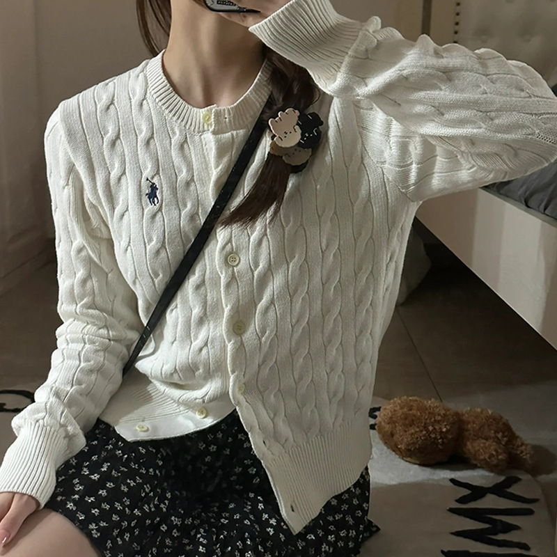 Lf Knitted Cardigan 25Ss Autumn and Winter New Pony Embroidered Twist Button Long-Sleeved Loose Cross-Border Wool Jacket
