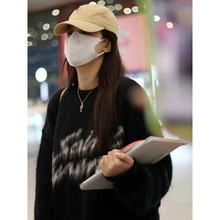 冬新款签名字母宽松软糯马海毛黑色针织衫慵懒风毛衣上衣男女