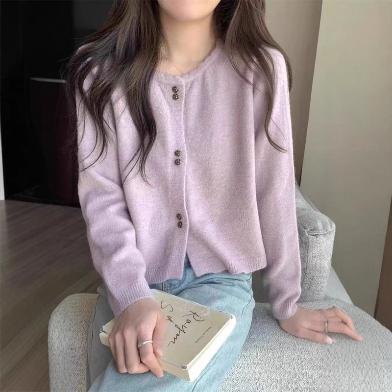 Wear with a Skirt, Gentle and Sweet Style, Short Lace Round Neck, Long-Sleeved Sweater, Cardigan Jacket for Small People