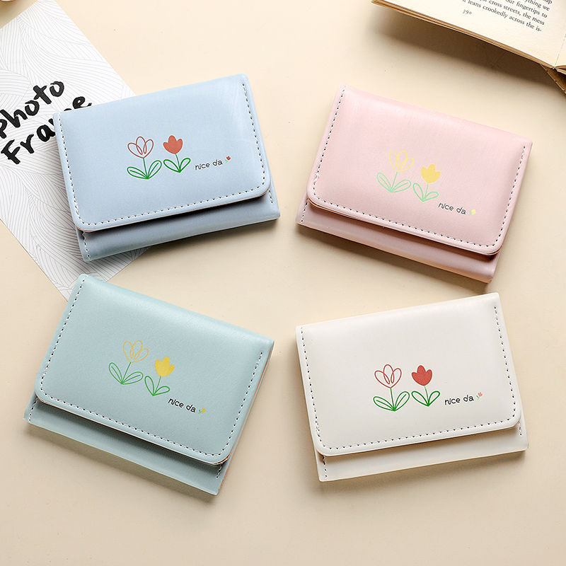 Tulipan bolso de cambio en simple lindas mujeres tres plegables corto multi-tarjeta bolso de tarjetas 2 - en - 1