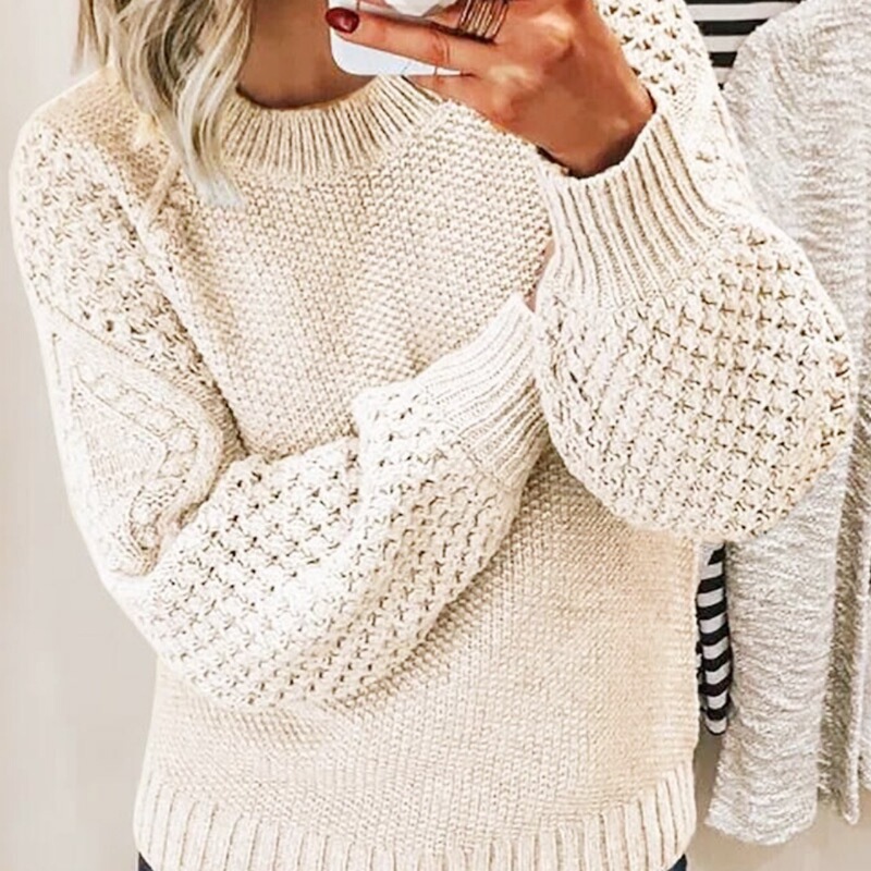 Cross-border New Thickened Warm Sweater Foreign Trade Solid Color Outer Wear Knitted Pullover Top Women's Niche Design Knitted Sweater Cross-border New Thickened Warm Sweater Foreign Trade Solid Color Outer Wear Knitted Pullover Top Women's Niche Design Knitted Sweater