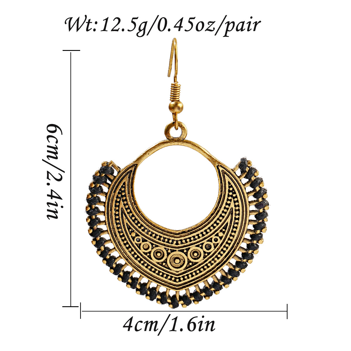 16g Weight 1 Pair Casual Retro Round Braid Hollow Out Alloy Drop Earrings