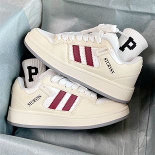 Hong Kong Style Niche Design Thick-Soled White Shoes for Women Ins Trbottom 2025 New Couple Versatile Casual Breadboard Shoes for Women