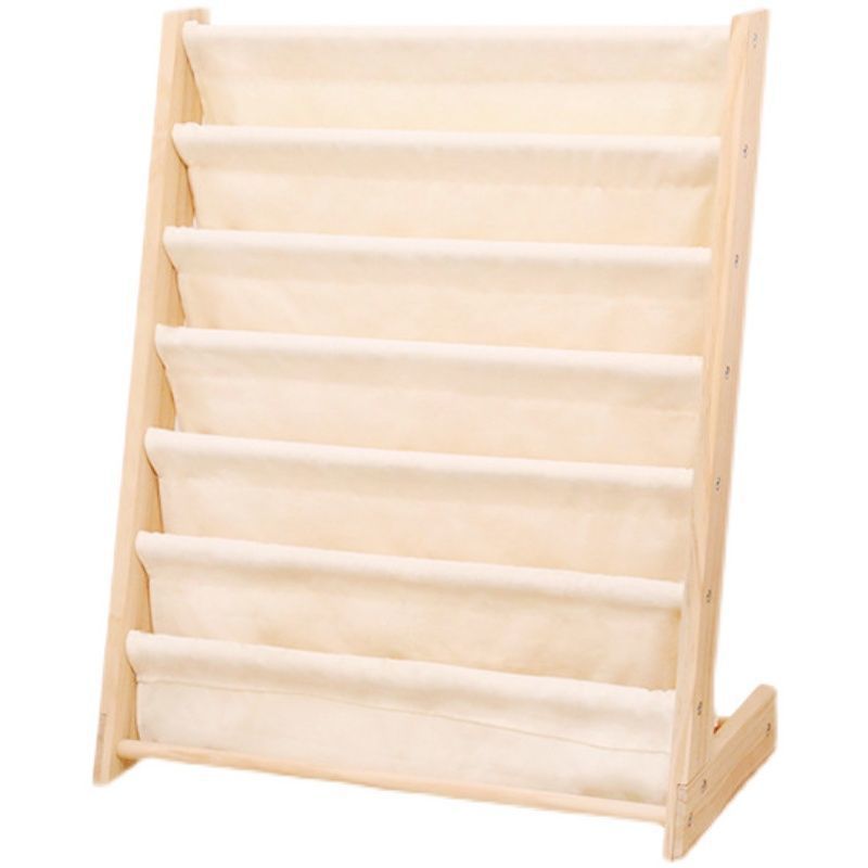 Children's Bookshelf Storage Solid Wood Floor-Standing Bookcase Cartoon Fabric Simple Storage Rack Kindergarten Baby Picture Book Rack