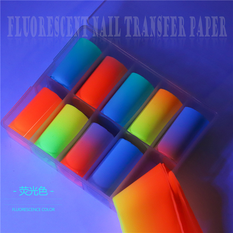 Transfronterizo especial manicura fluorescente cielo estrellado papel colorido gradiente caramelo color fluorescente cielo estrellado papel de transferencia 4*100cm