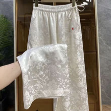 中式裤女2025国风新款提花休闲裤直筒松紧高腰垂感宽松