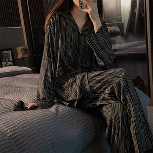 Spring and Autum New Japanese Style Korean ins Style Popular Pajamas Women's Long-sleeved Pants Cardigan Lapel Home Wear Set