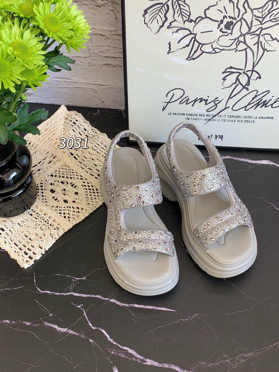 Giày sneaker nữ đế dày phong cách Pháp, tăng chiều cao, thoáng khí mùa hè — Màu đen chi tiết 4
