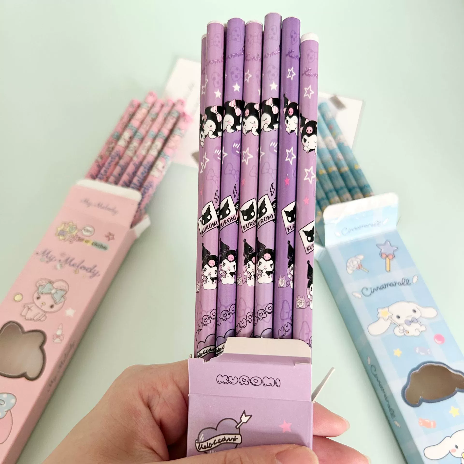 Карандаши Sanrio 12 шт в盒ке Kuromi cinnamon dog деревянные карандаши для школьников, художественные карандаши, пишущие ручки HB