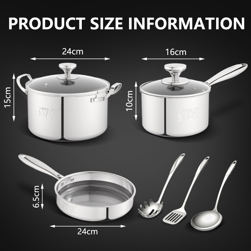 Estrella ganadora comercio exterior en stock fábrica hogar sopa olla leche olla 304 olla de acero inoxidable conjunto de tres piezas