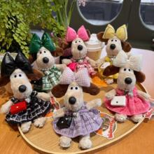 正版韩国东大门掌门狗小香风格子金丝裙穿衣斜挎包掌门狗玩偶挂件