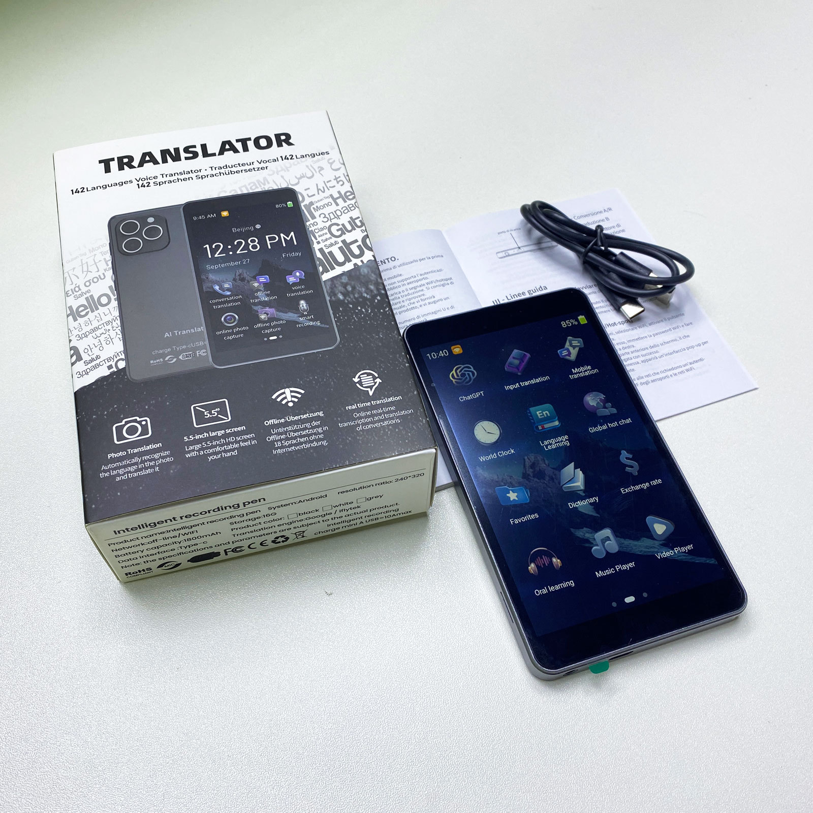 Transfronterizo T22 auriculares de traducción especial traductor de fotografía equipo de traducción de idiomas fuera de línea de voz 138 países varilla de máquina de traducción